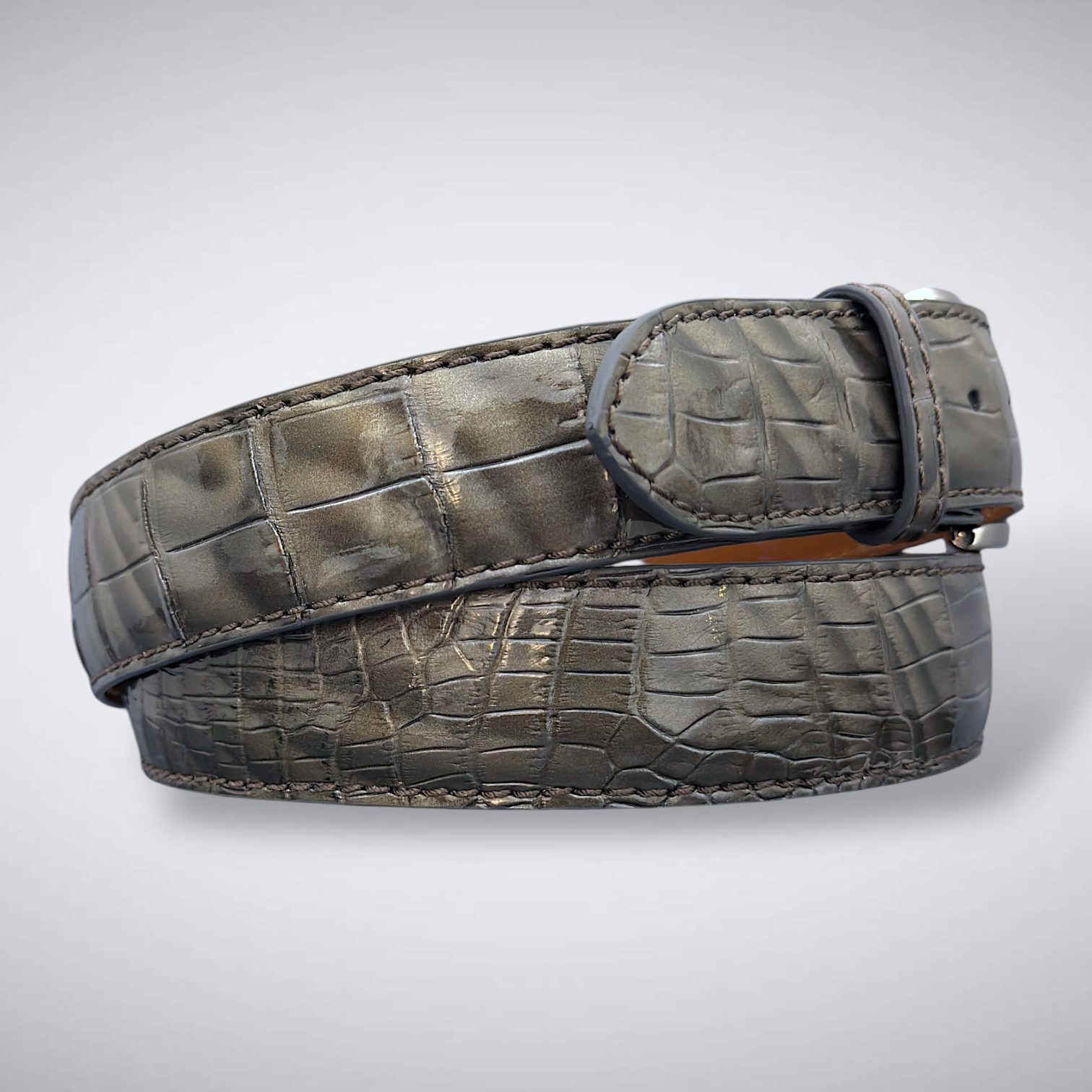 Shoreline Alligator Belt (Green-Grey Gloss / Tonal Stitch)