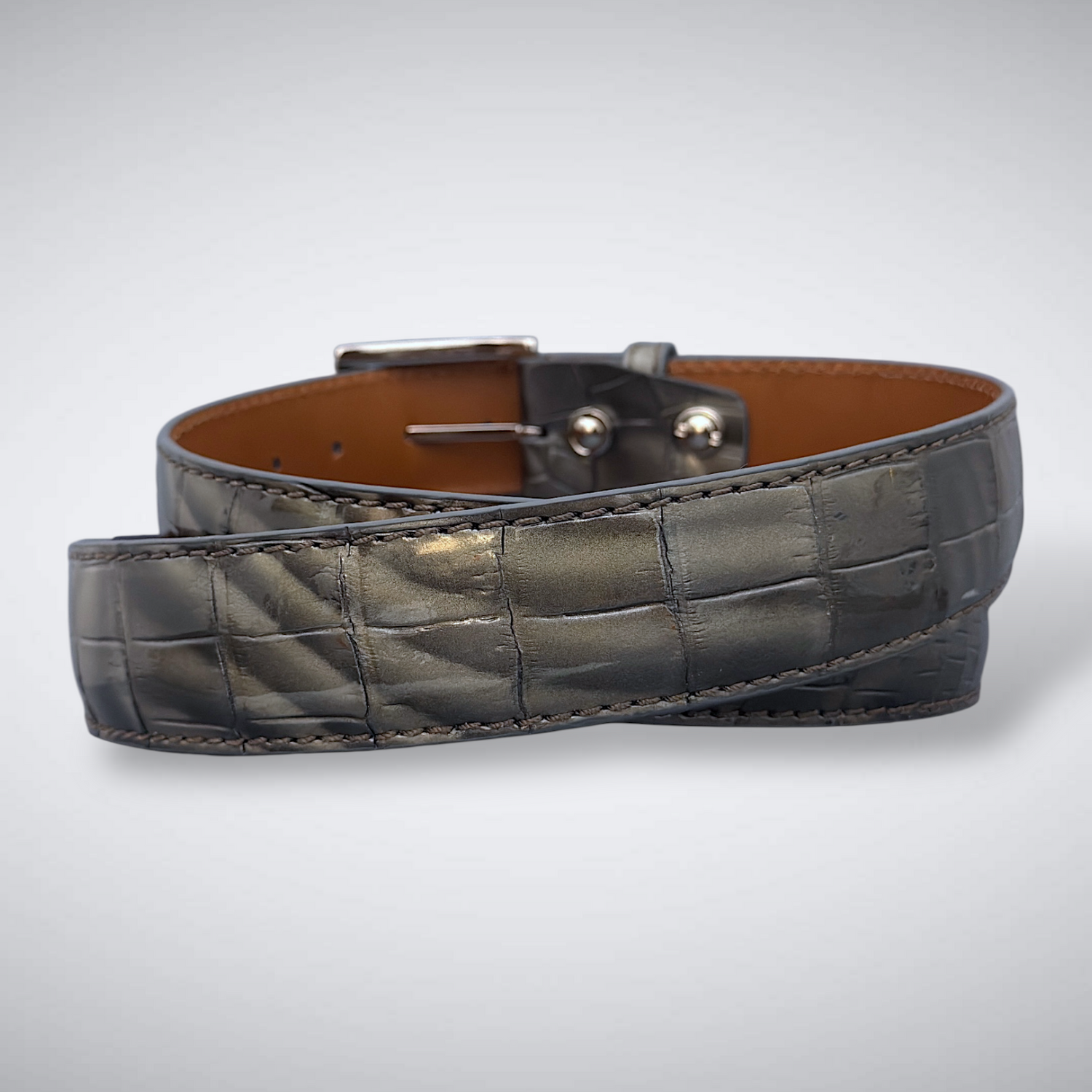 Shoreline Alligator Belt (Green-Grey Gloss / Tonal Stitch)
