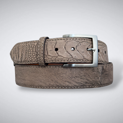 Here Comes the Sun Ostrich Shin Belt (Tan Suede, Tonal Stitch)
