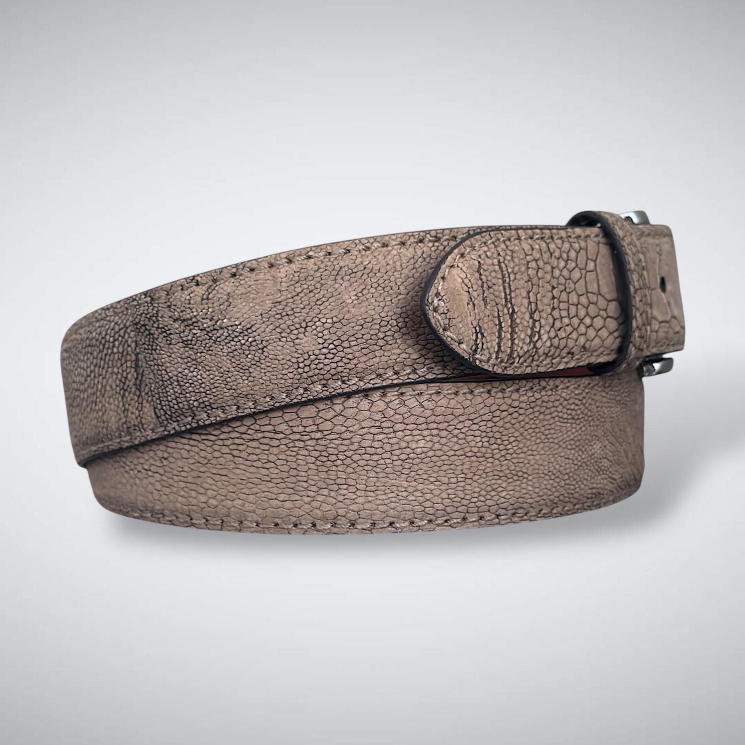 Here Comes the Sun Ostrich Shin Belt (Tan Suede, Tonal Stitch)