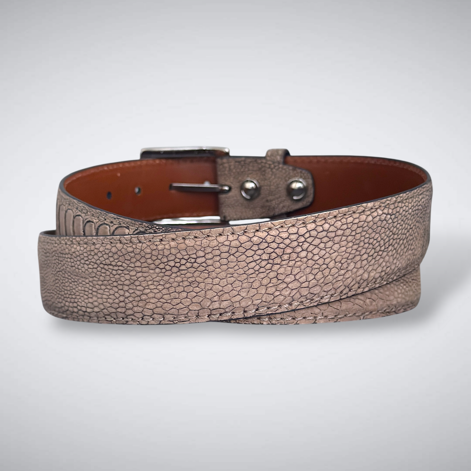 Here Comes the Sun Ostrich Shin Belt (Tan Suede, Tonal Stitch)