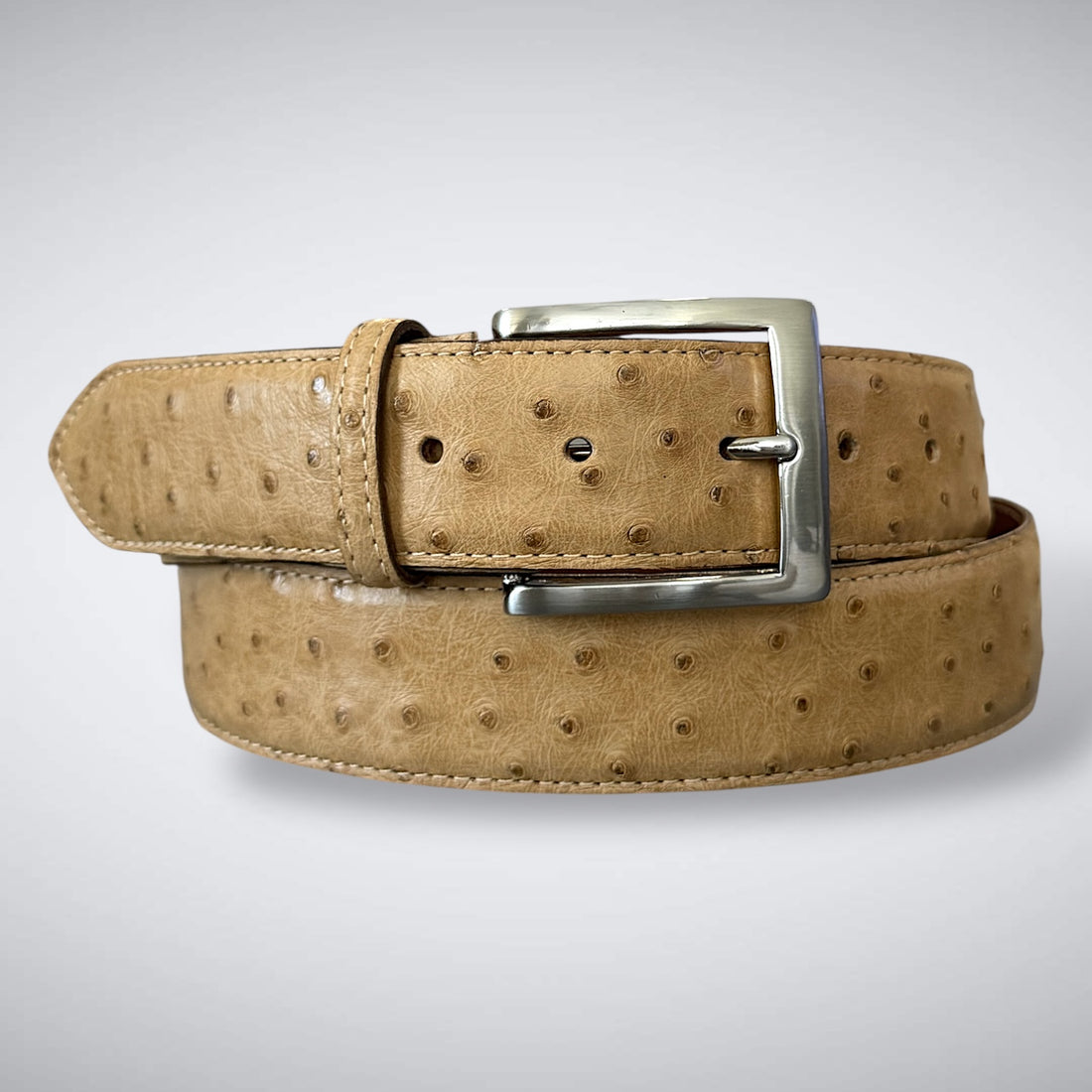 Ready To Ship Ostrich Quill Belt: English Saddle 1.5&quot; width