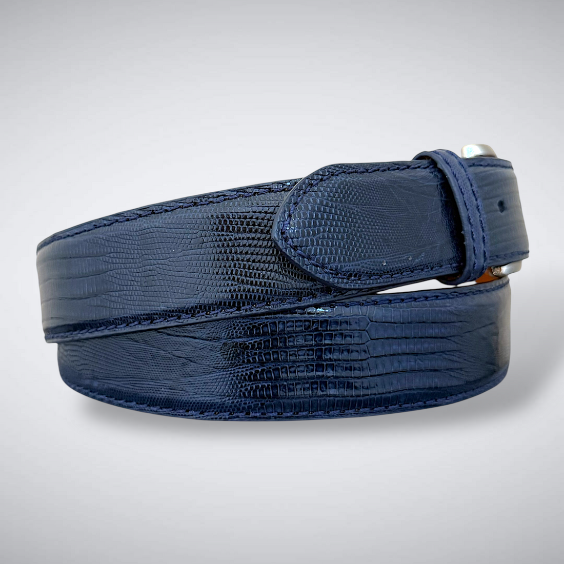 Iguazú Lizard Belt (Navy Tonal Stitch)