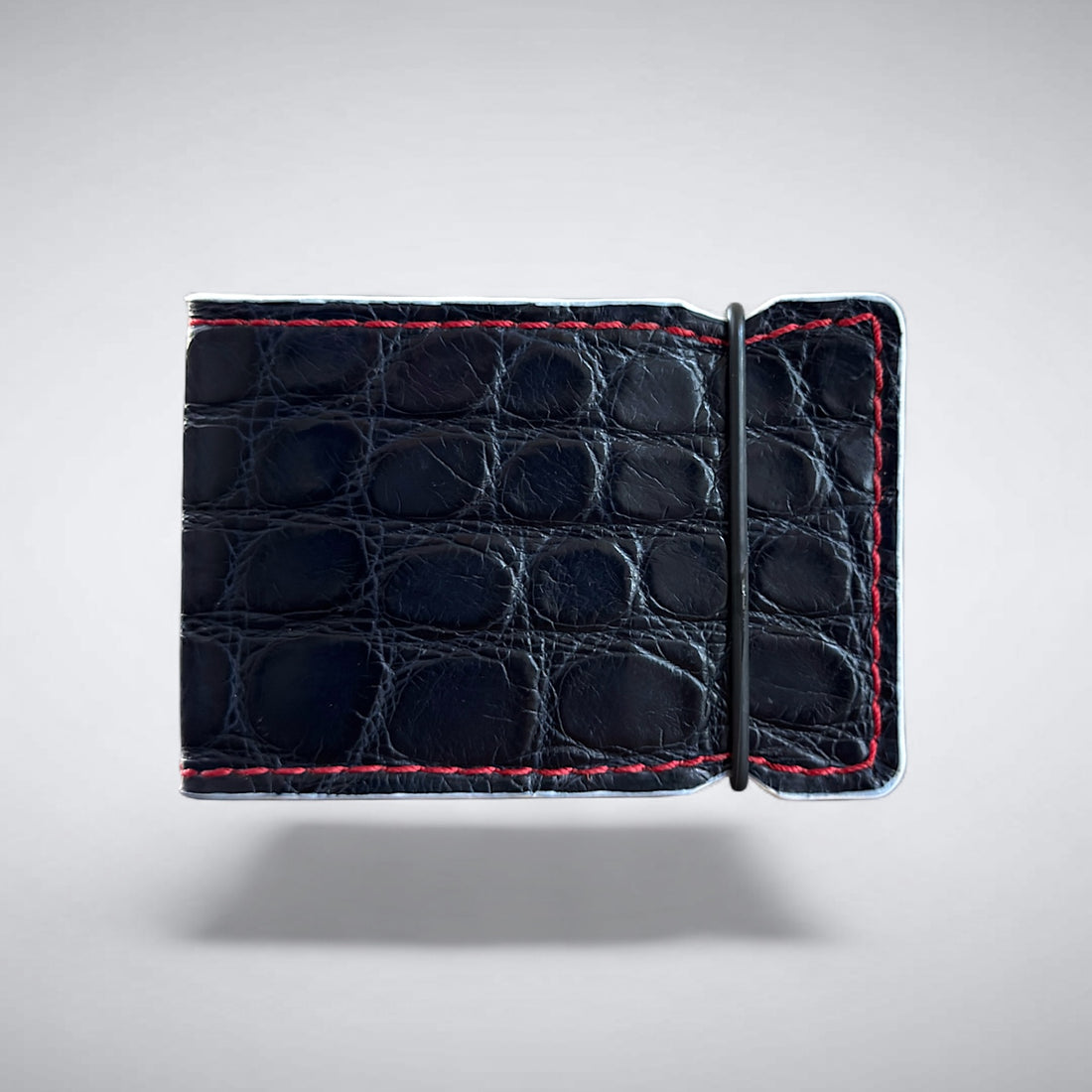 Independence 250 – Matte Navy Alligator Cash CoverRed Stitch White Edge