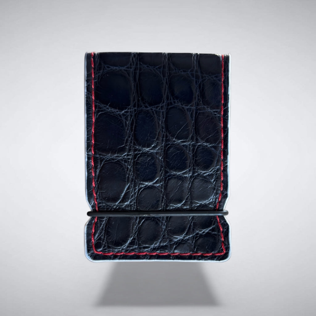 Independence 250 – Matte Navy Alligator Cash CoverRed Stitch White Edge