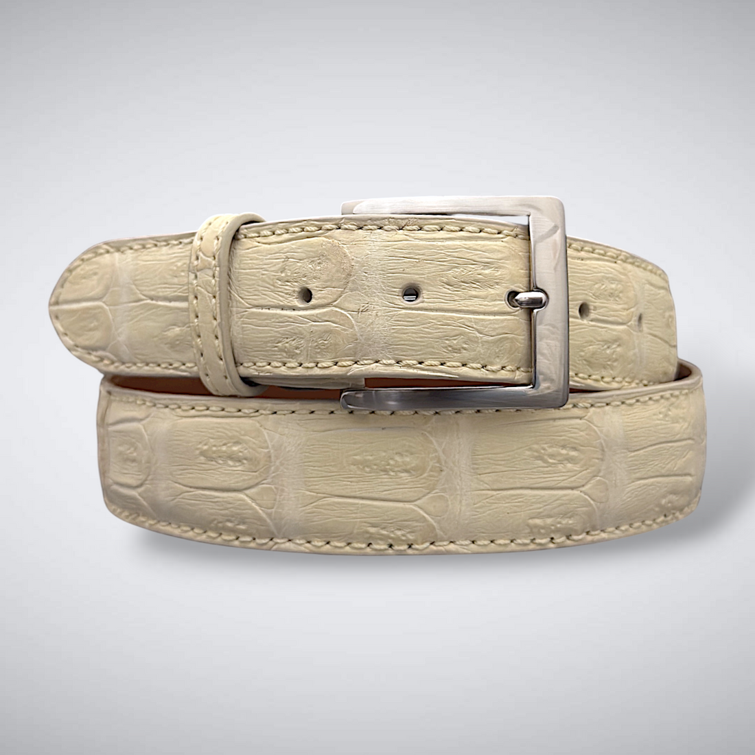 Matte Caiman Tail Belt – Capucine (Ivory / Tonal Stitch)