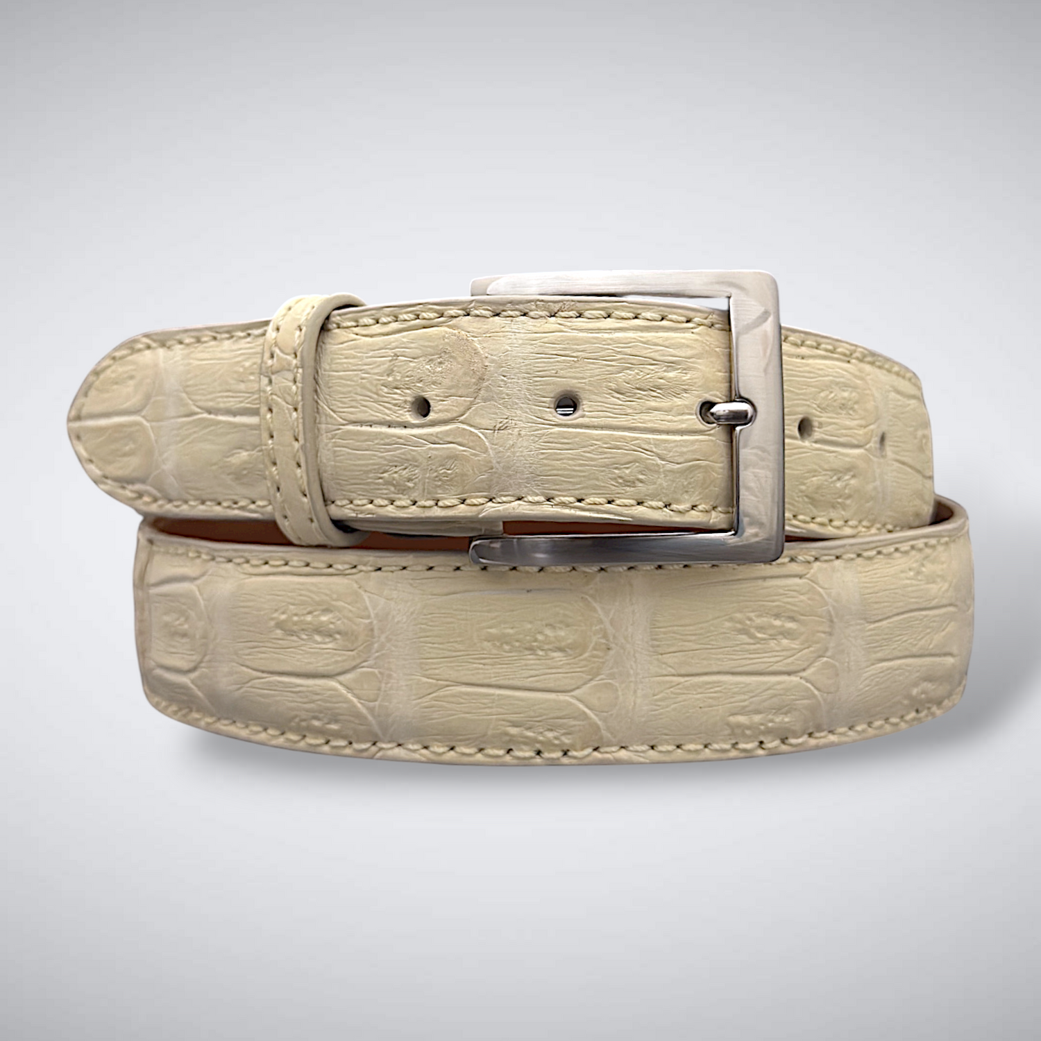 Matte Caiman Tail Belt – Capucine (Ivory / Tonal Stitch)
