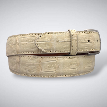 Matte Caiman Tail Belt – Capucine (Ivory / Tonal Stitch)