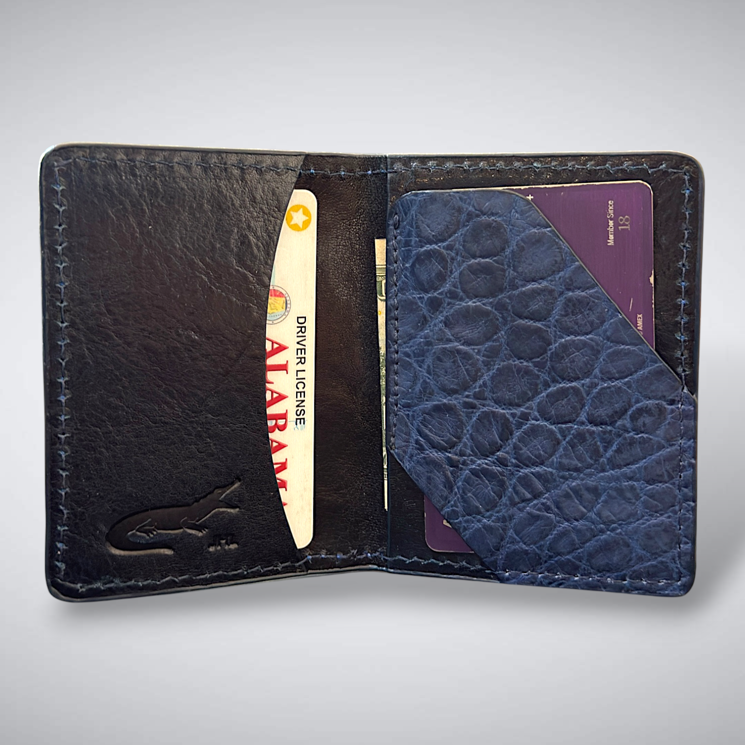 The Knox – Matte Alligator Slim Card Case | Admiral Blue