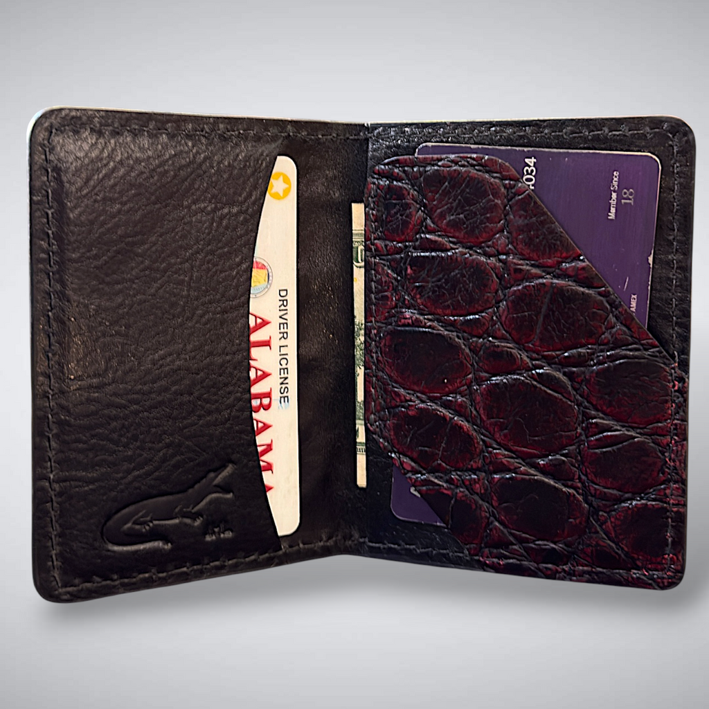 The Knox – Matte Alligator Slim Card Case | Black Cherry