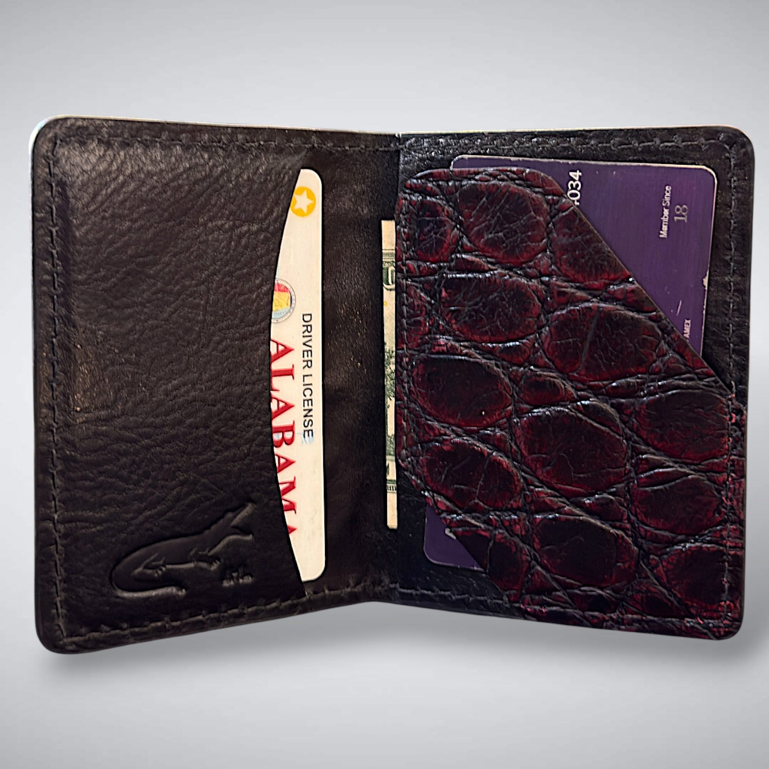 The Knox – Matte Alligator Slim Card Case | Black Cherry