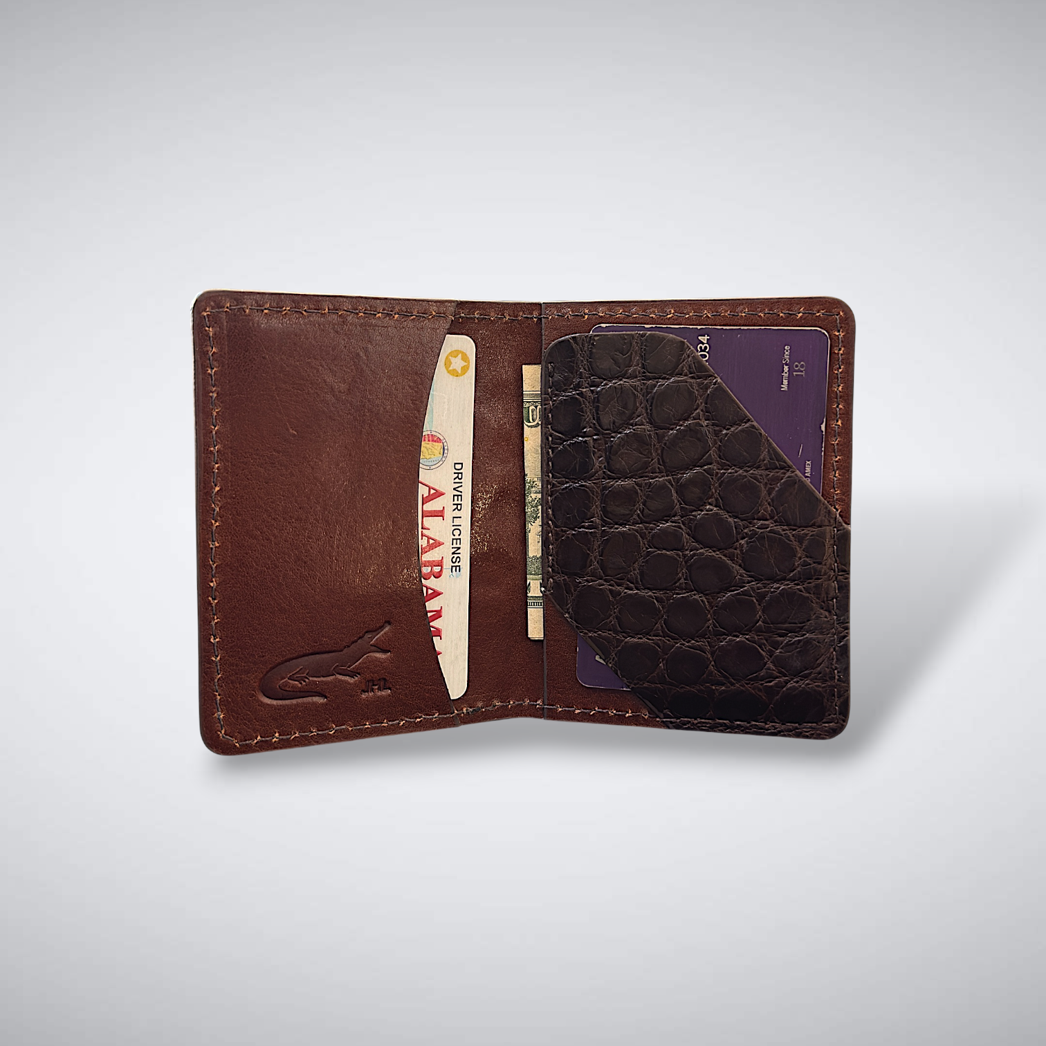 The Knox – Matte Alligator Slim Card Case | Brown