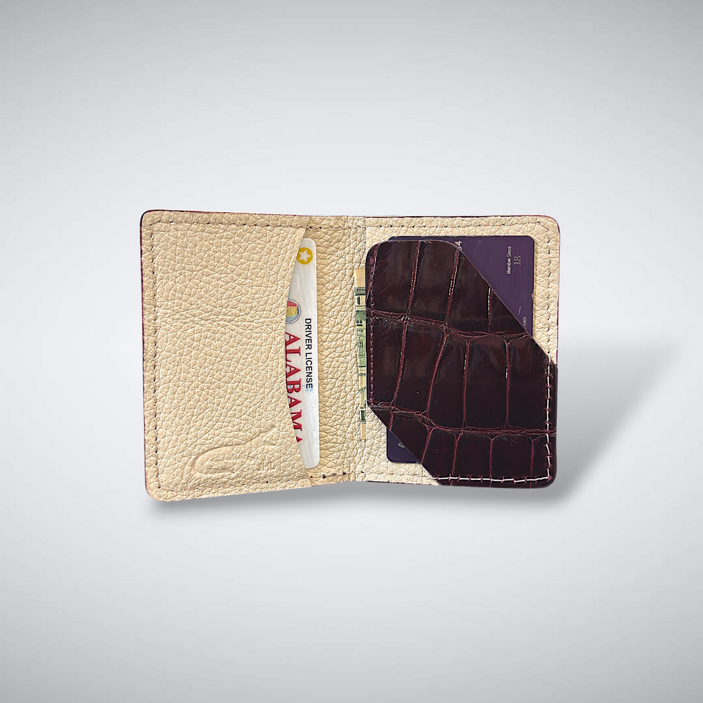 The Knox — Glazed Alligator Slim Card Case | Burgndy