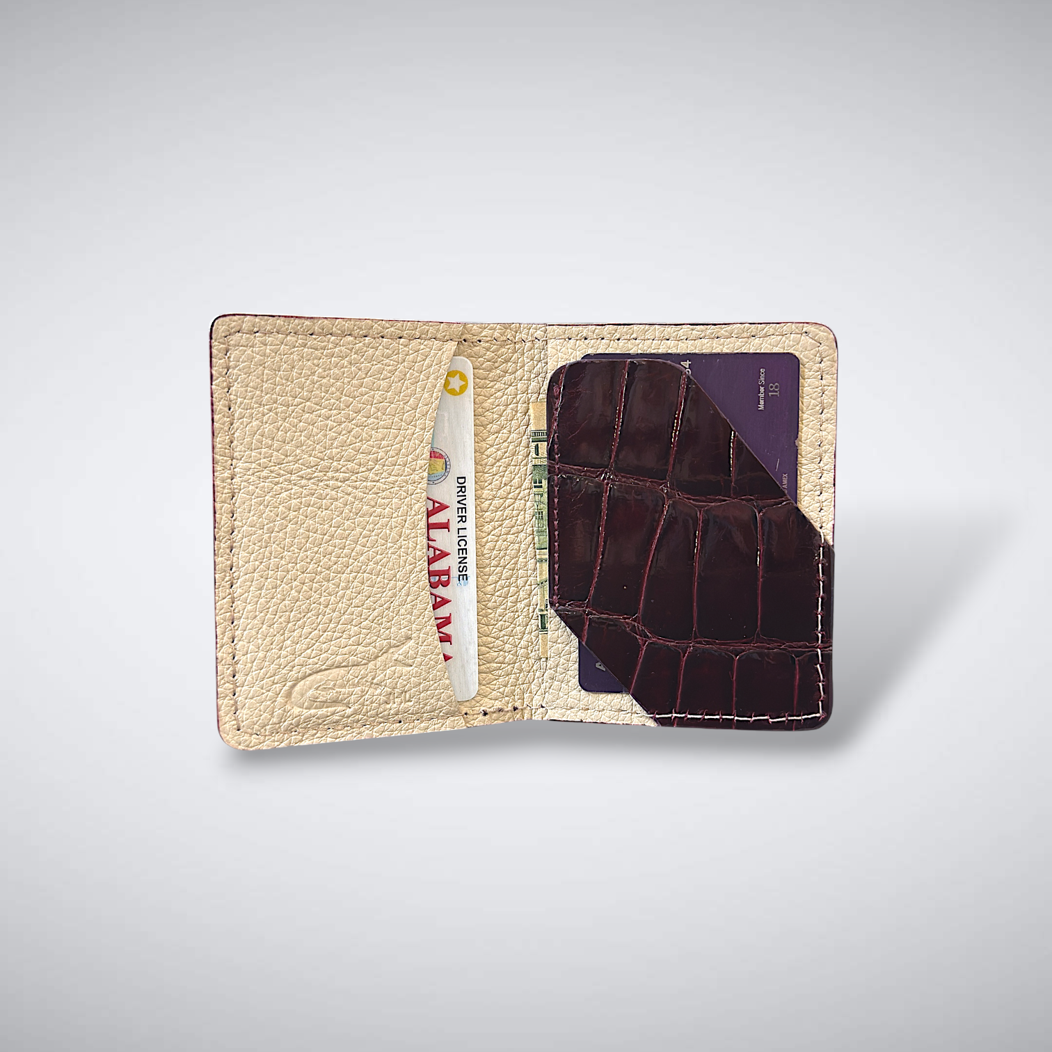 The Knox — Glazed Alligator Slim Card Case | Burgndy
