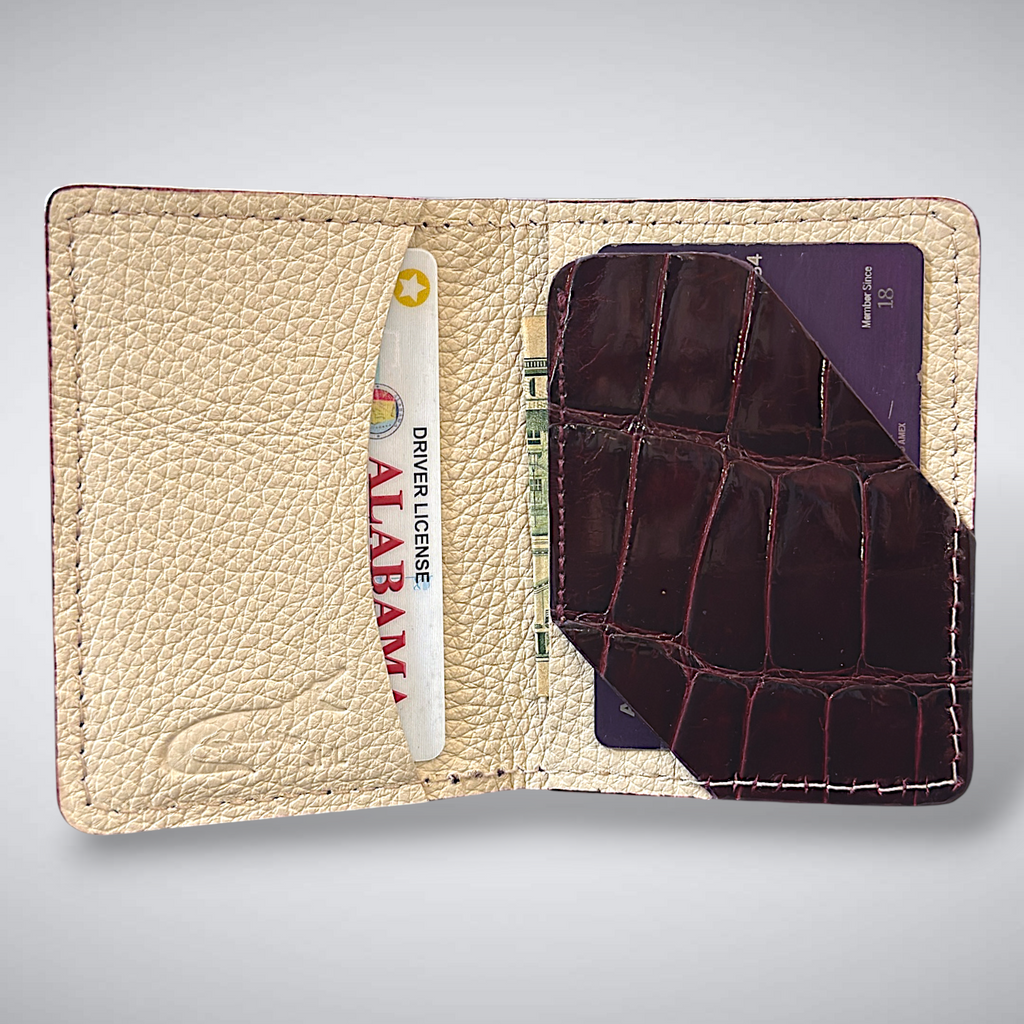 The Knox — Glazed Alligator Slim Card Case | Burgndy