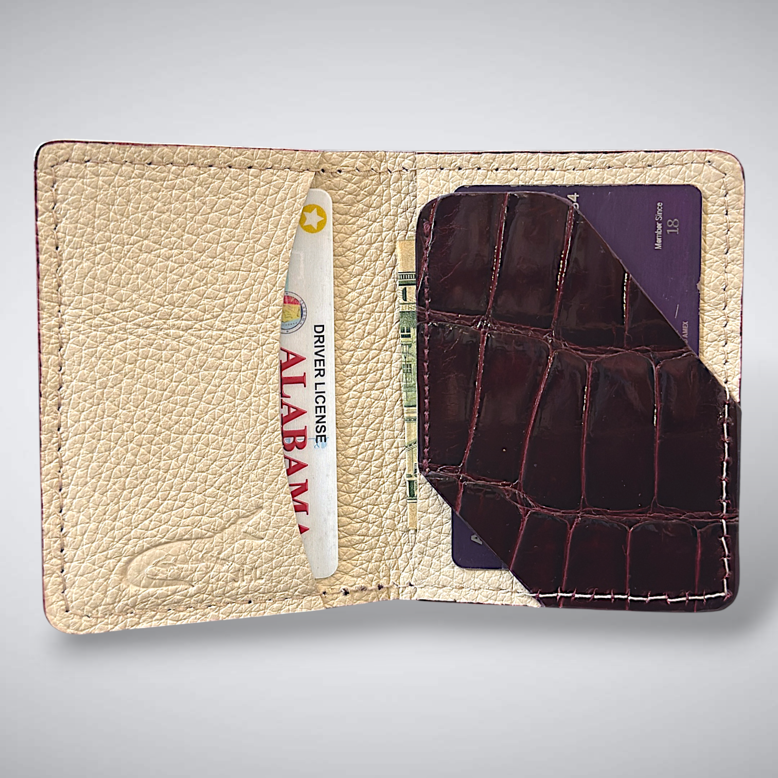 The Knox — Glazed Alligator Slim Card Case | Burgndy
