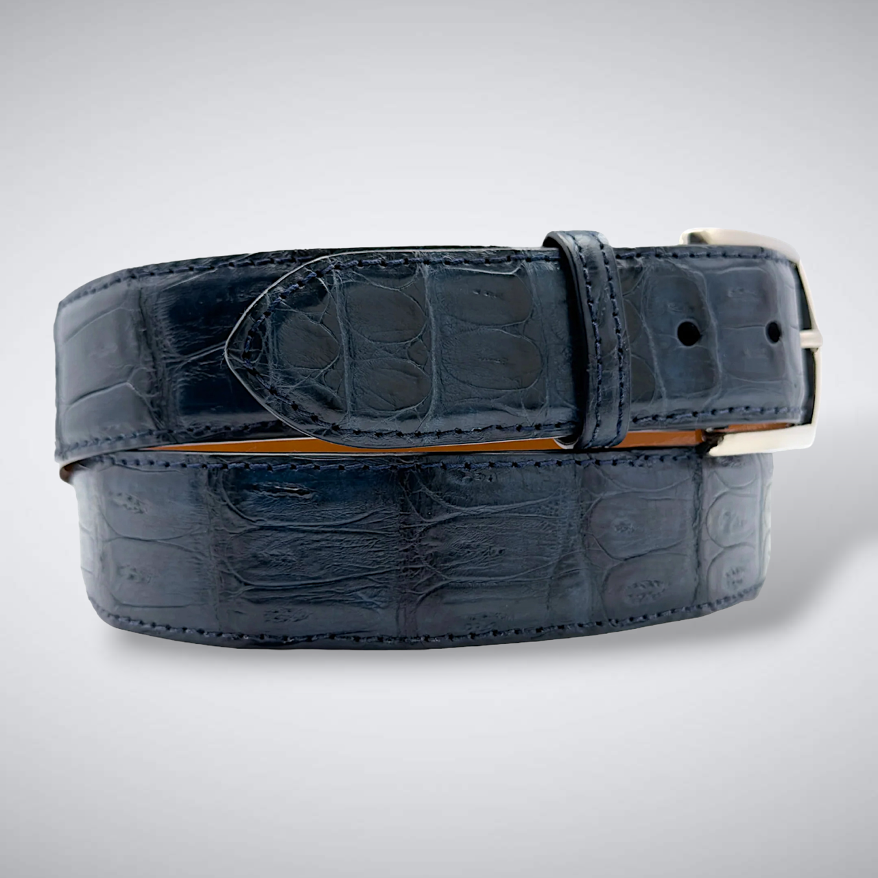 Matte Caiman Tail Belt: Navy