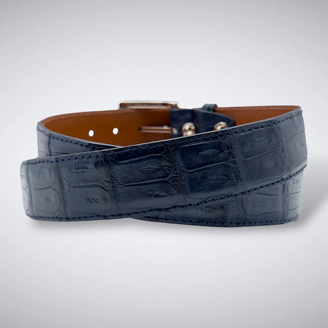 Matte Caiman Tail Belt: Navy