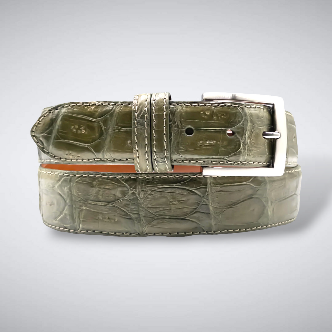 Matte Caiman Tail Belt: Olive Green