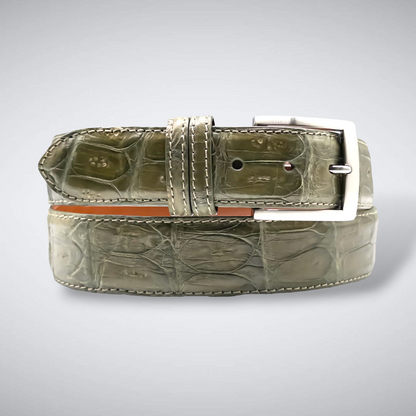 Matte Caiman Tail Belt: Olive Green