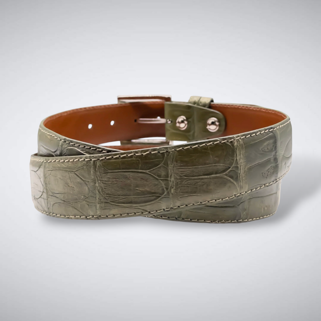Matte Caiman Tail Belt: Olive Green