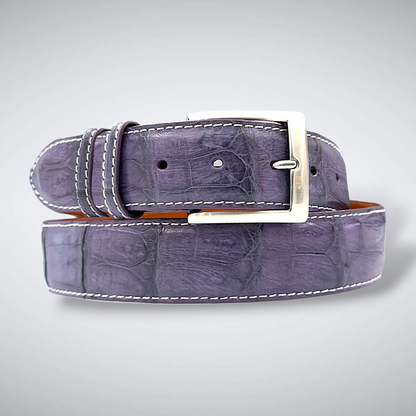 Matte Caiman Tail Belt – Louvre (Purple / White Stitch)