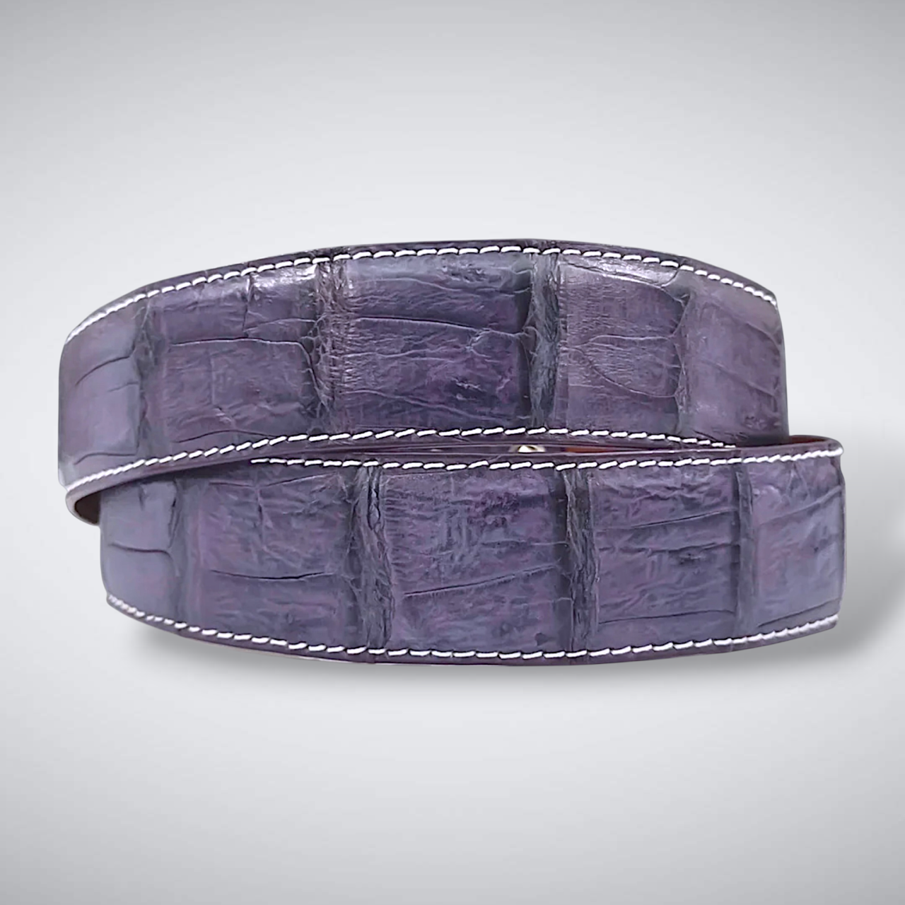 Matte Caiman Tail Belt – Louvre (Purple / White Stitch)