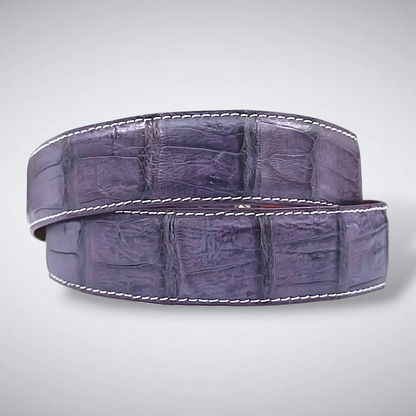 Matte Caiman Tail Belt – Louvre (Purple / White Stitch)