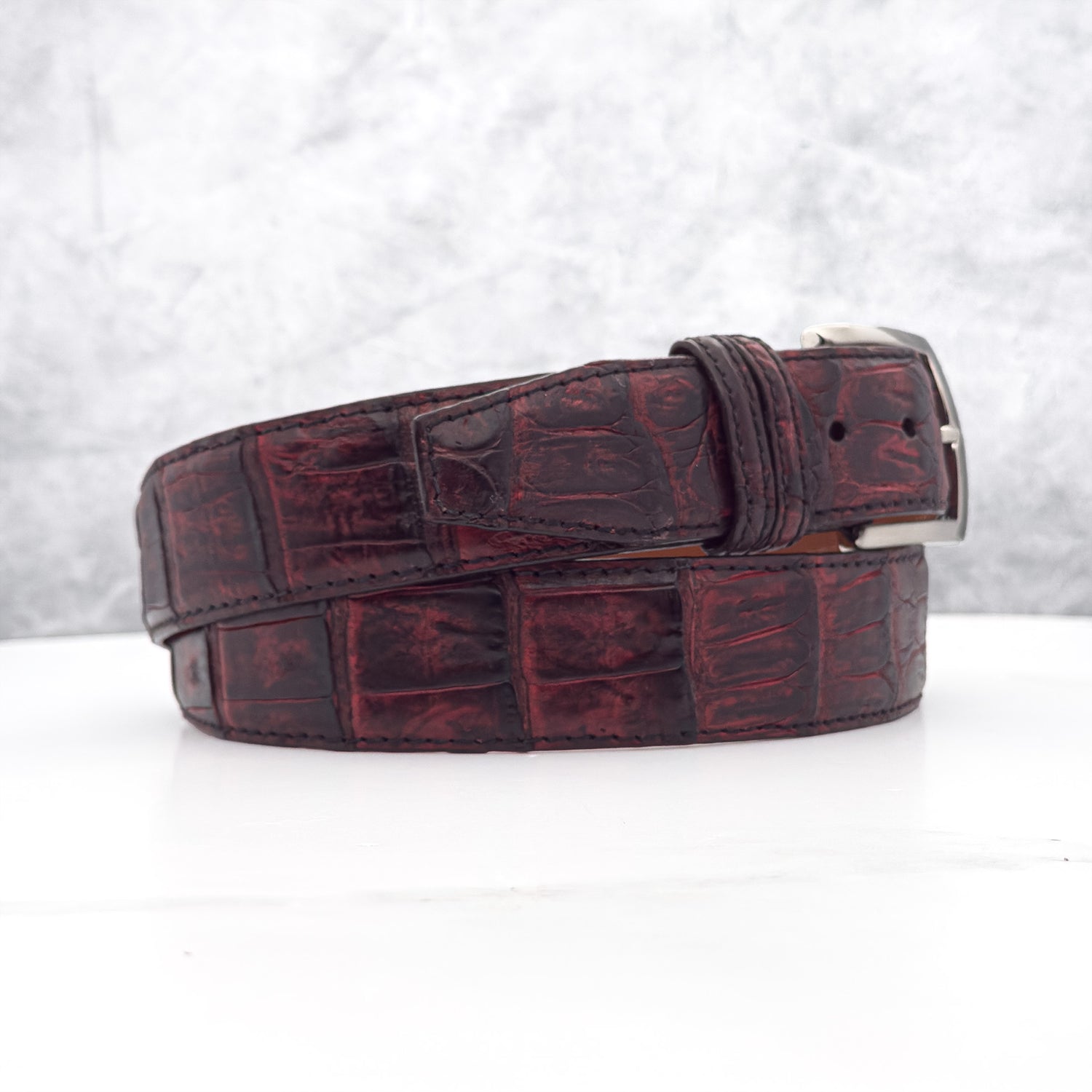 Ready To Ship Caiman Belt: Maroon Mulligan 1.5&quot; Width