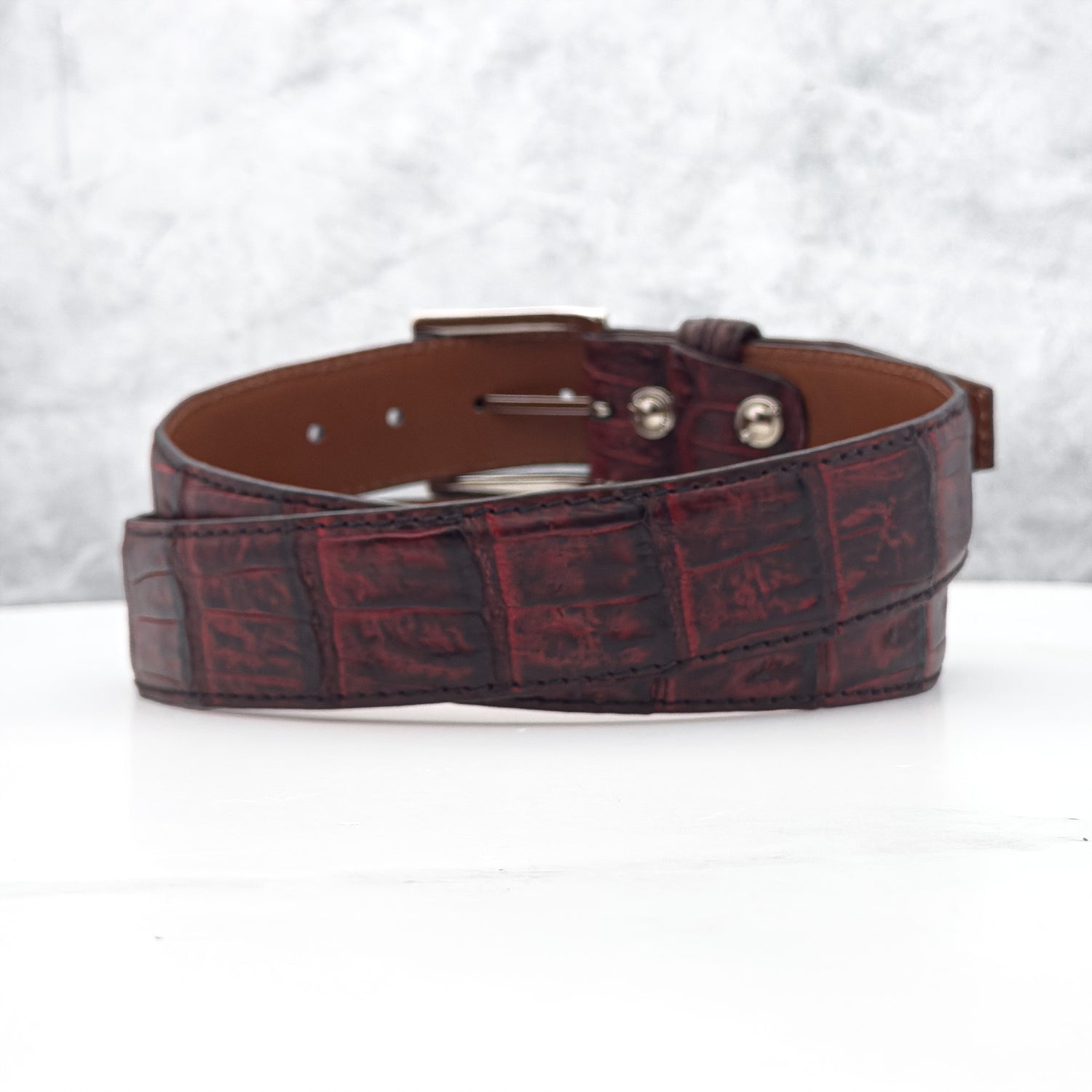 Ready To Ship Caiman Belt: Maroon Mulligan 1.5&quot; Width