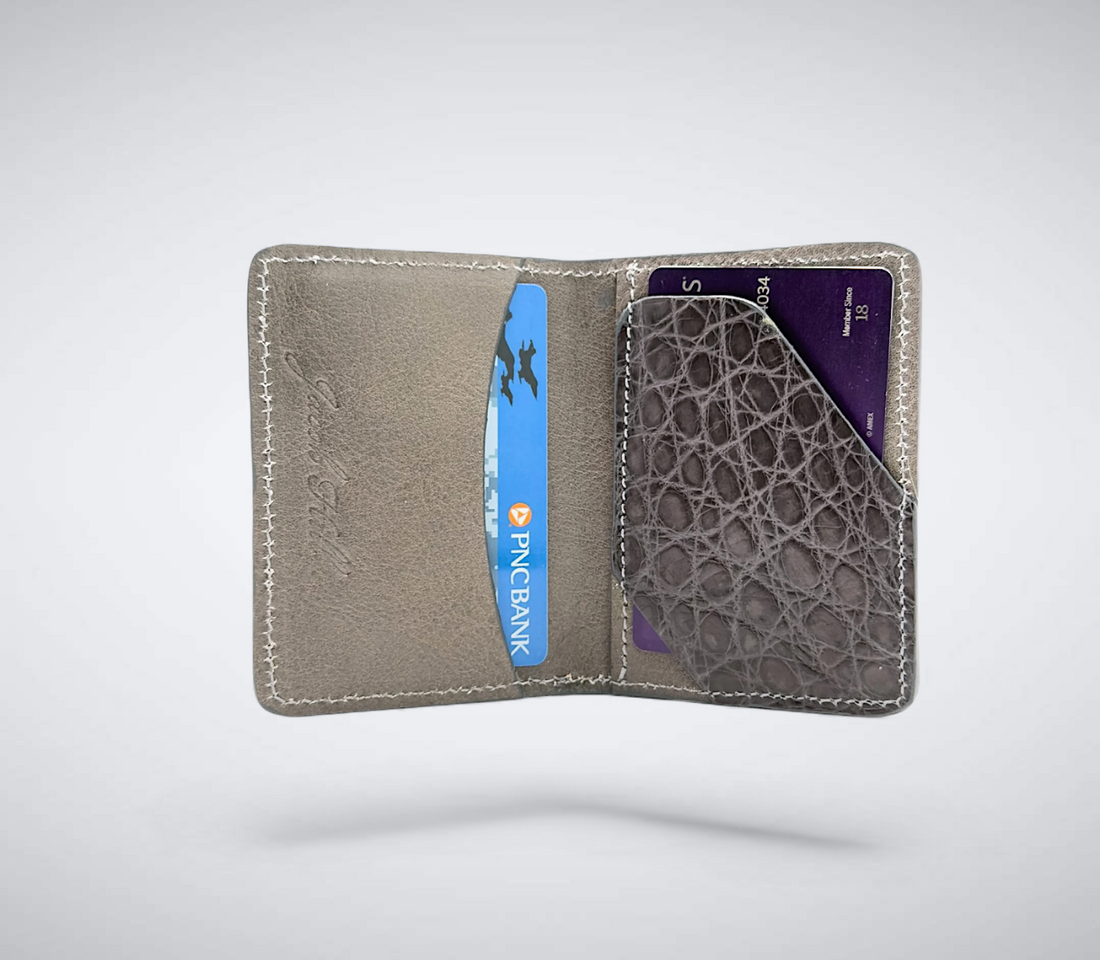 Matte Alligator Gaston Card Case: Grey