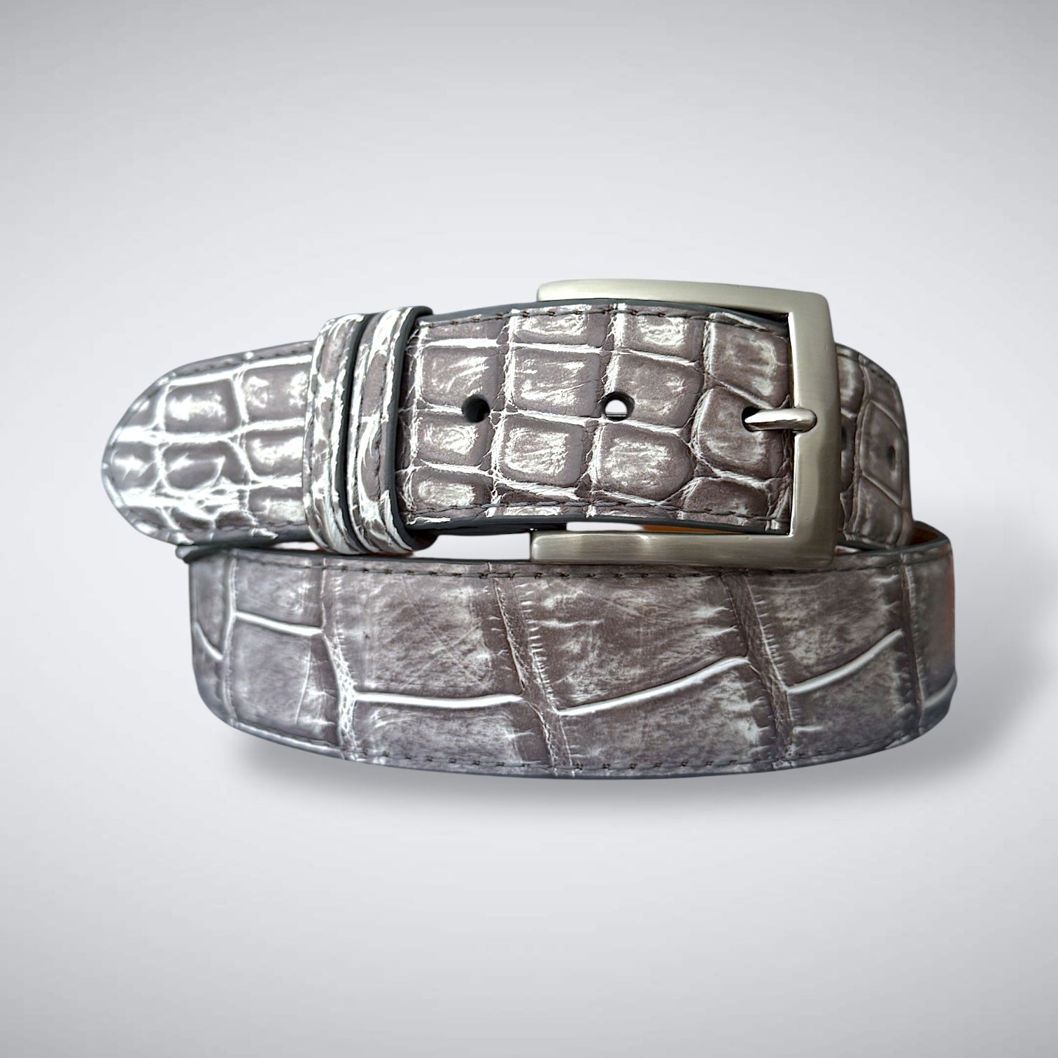 Alligator Belt — Grey and White | Matte