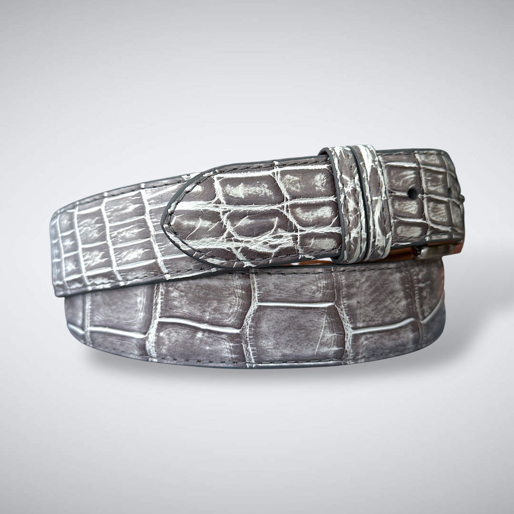 Alligator Belt — Grey and White | Matte