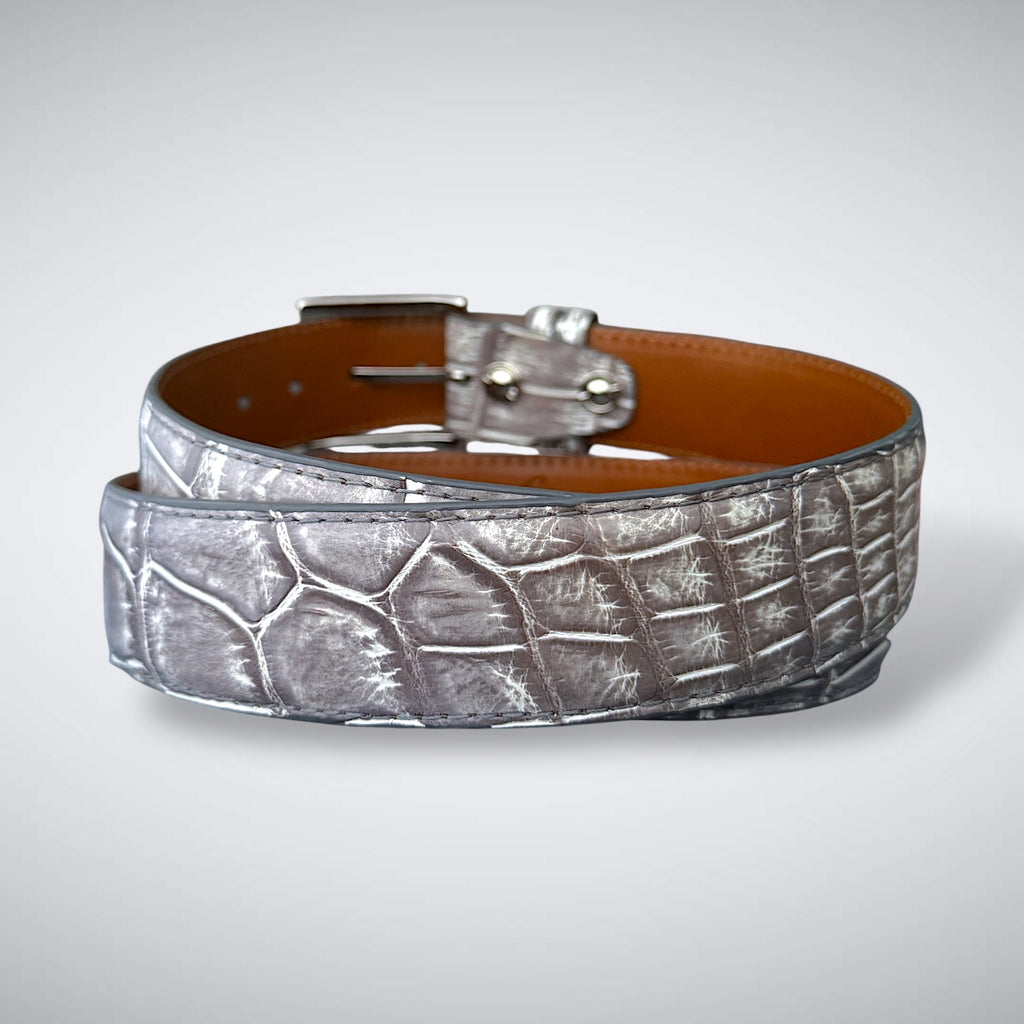 Alligator Belt — Grey and White | Matte