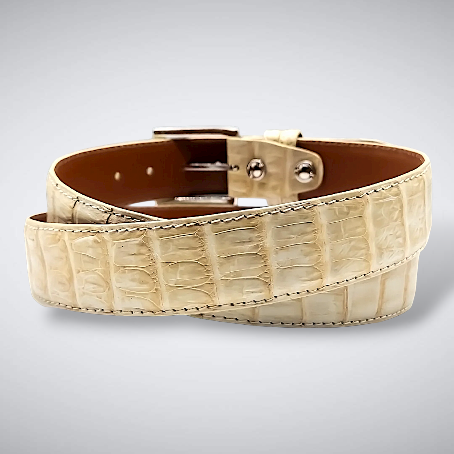 Matte Caiman Tail Belt – Capucine (Ivory / Tonal Stitch)