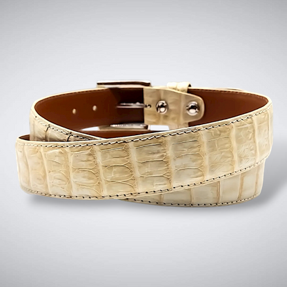 Matte Caiman Tail Belt – Capucine (Ivory / Tonal Stitch)