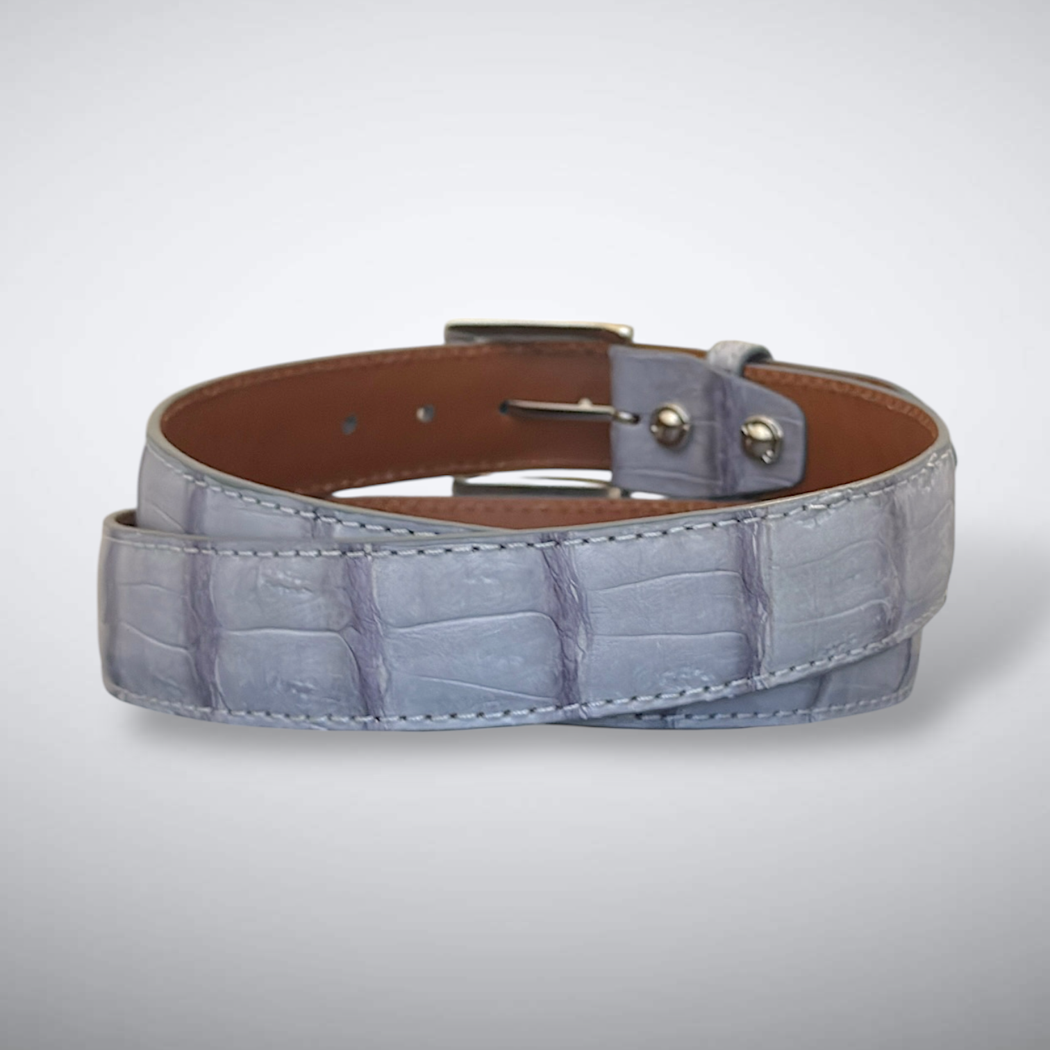 Matte Caiman Tail Belt – Marais (Light Grey / LT Grey Tonal Stitch)