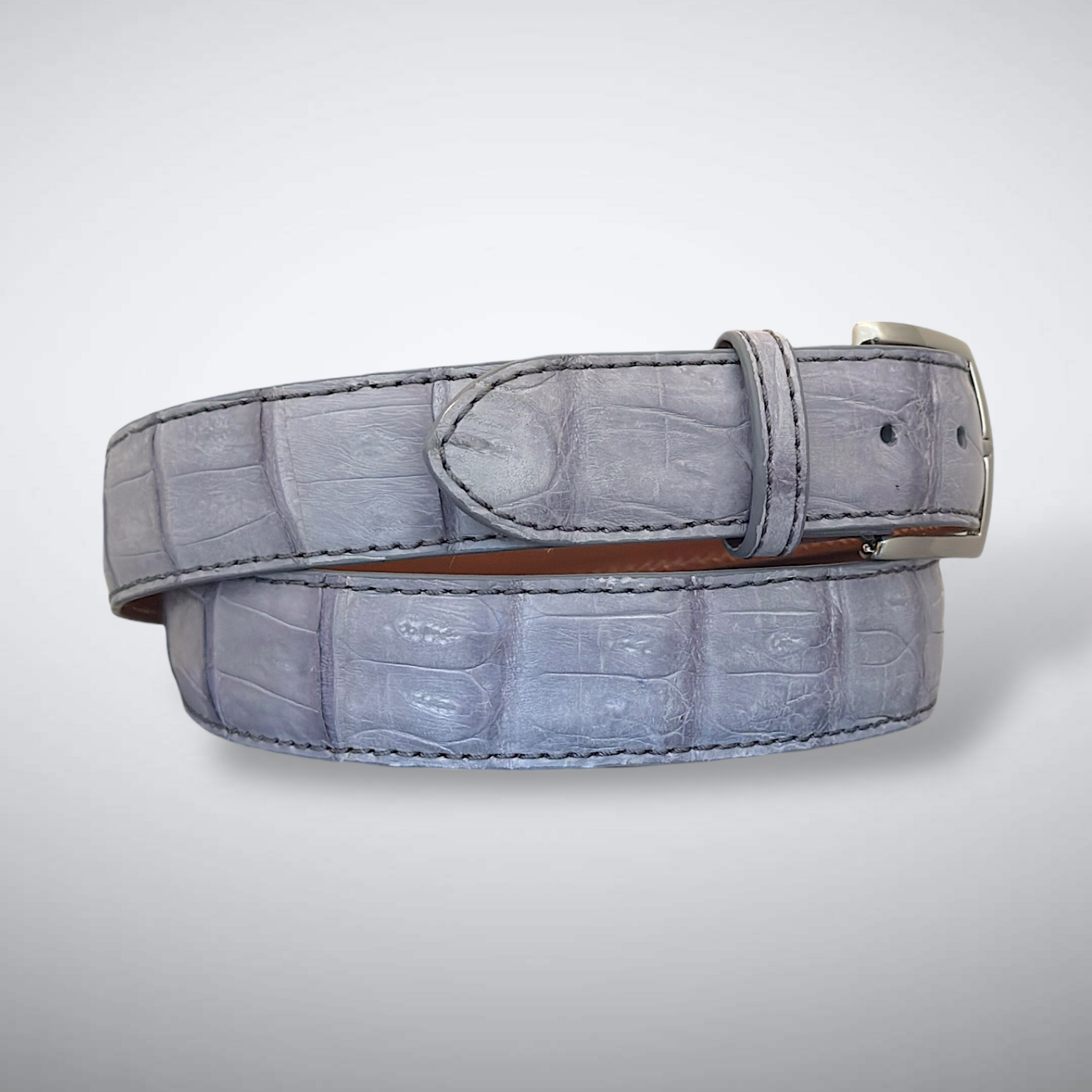 Matte Caiman Tail Belt – Soho (Light Grey / Dark Grey Stitch)