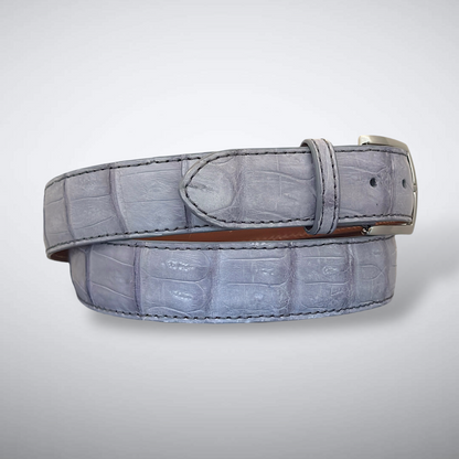 Matte Caiman Tail Belt – Soho (Light Grey / Dark Grey Stitch)