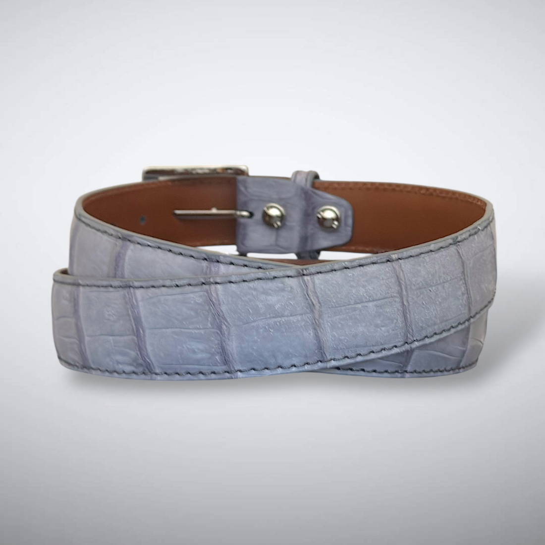 Matte Caiman Tail Belt – Soho (Light Grey / Dark Grey Stitch)