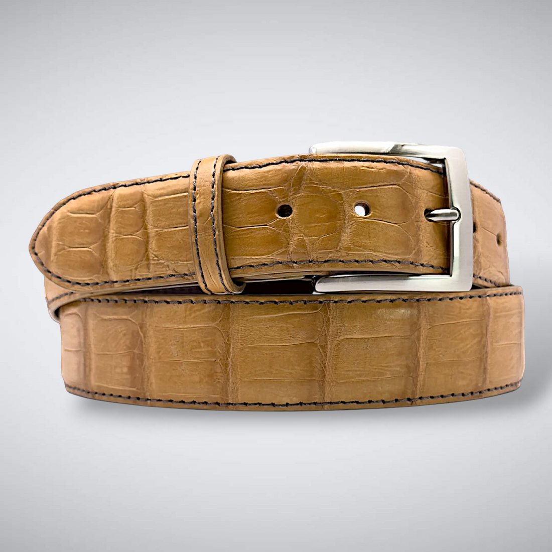 Matte Caiman Tail Belt – Toscana (Tan / Brown Stitch)