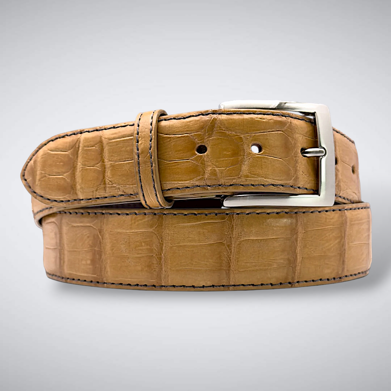 Matte Caiman Tail Belt – Toscana (Tan / Brown Stitch)