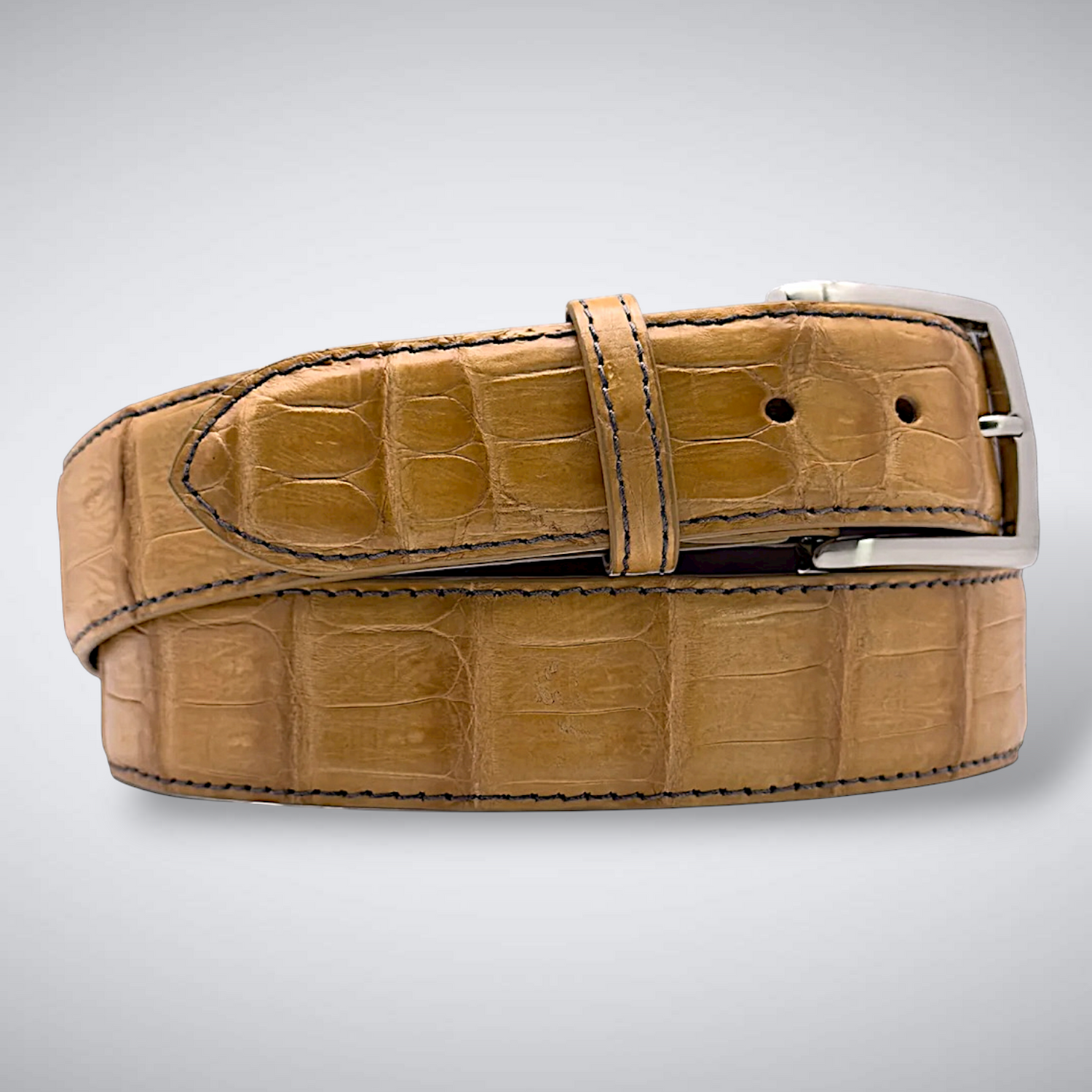 Matte Caiman Tail Belt – Toscana (Tan / Brown Stitch)