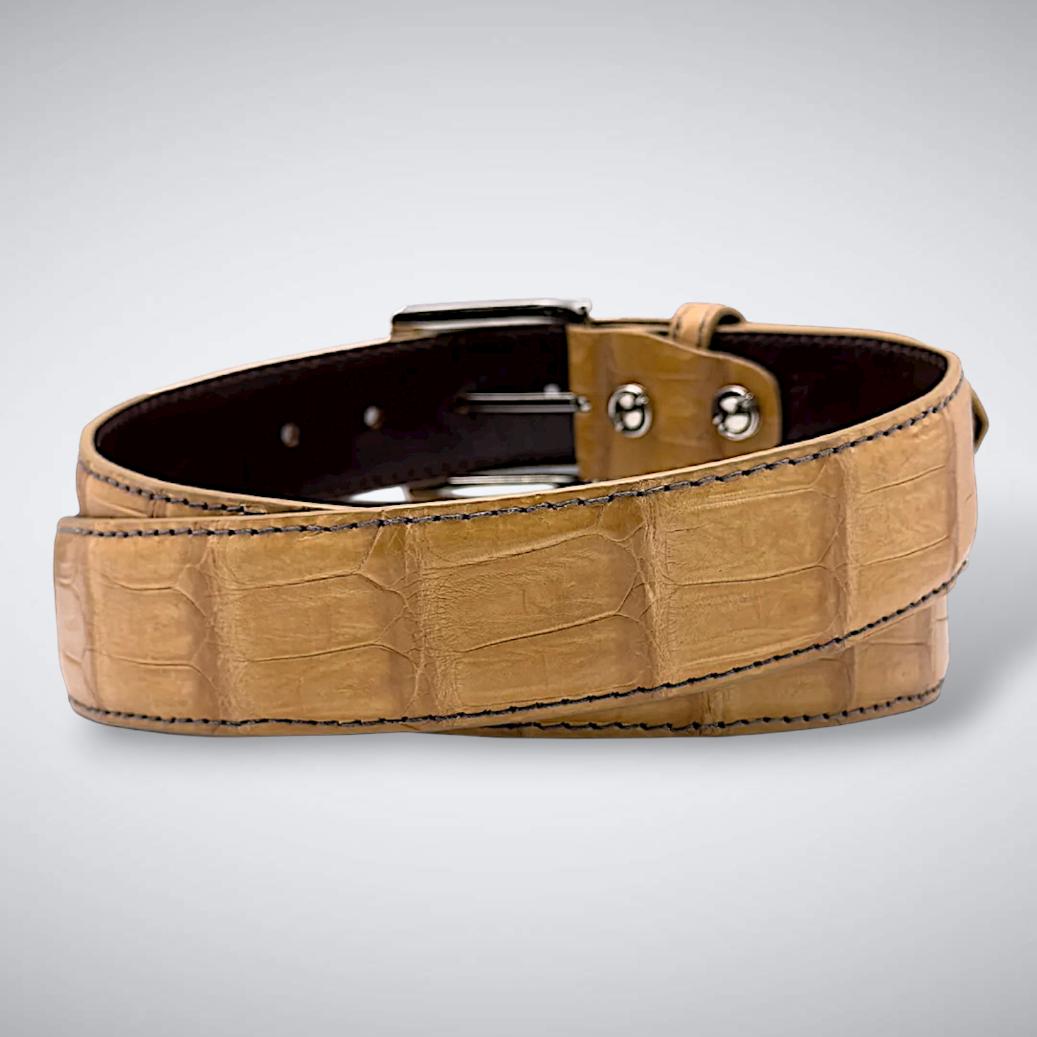 Matte Caiman Tail Belt – Toscana (Tan / Brown Stitch)