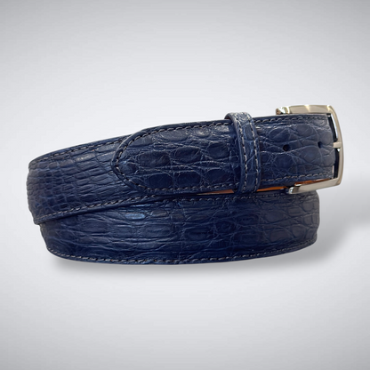 Monaco Crocodile Flank Belt (Navy Tonal Stitch)