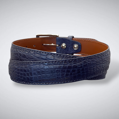 Monaco Crocodile Flank Belt (Navy Tonal Stitch)