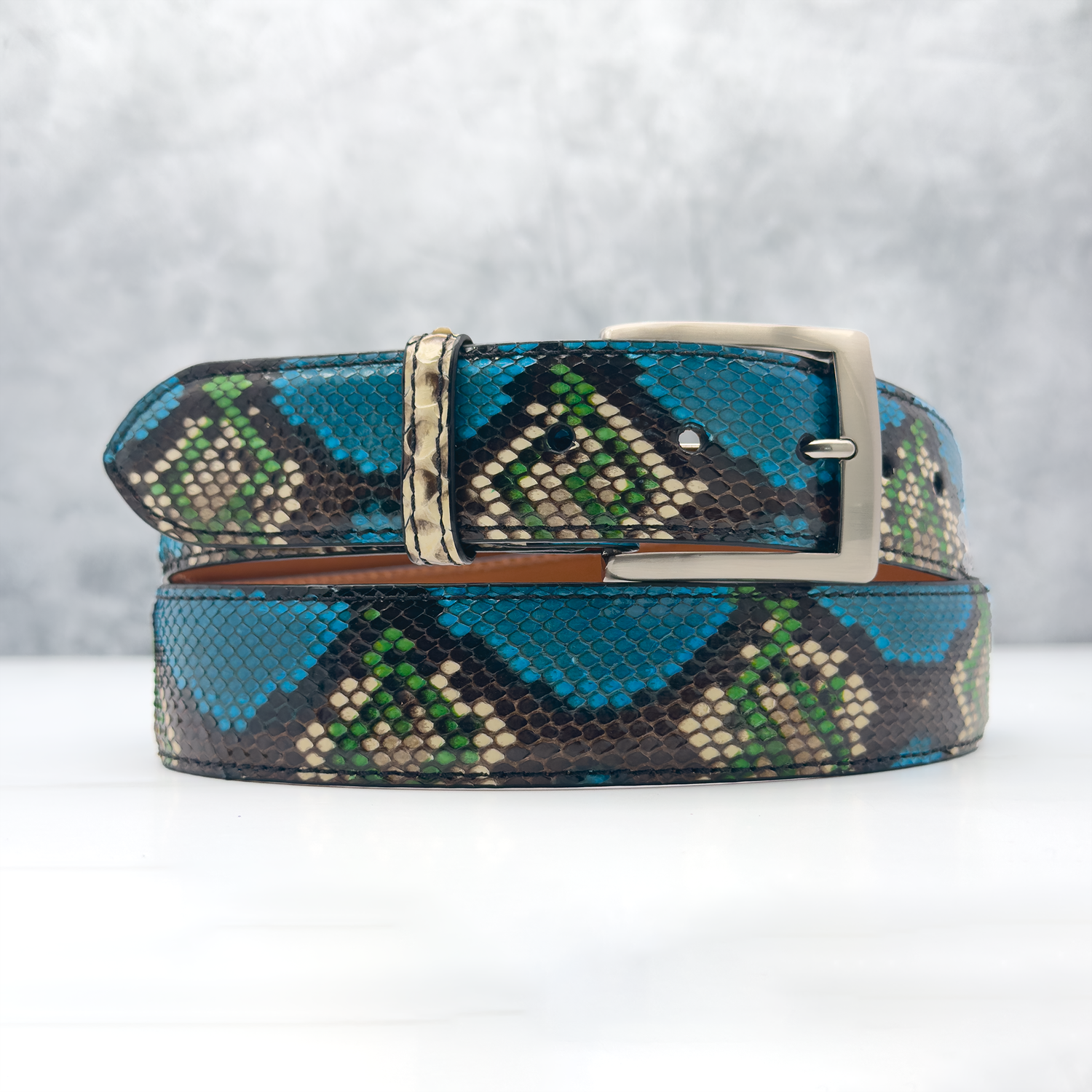 Ready To Ship Python Belt: Morenci Turquoise  (1.5&quot; Width)