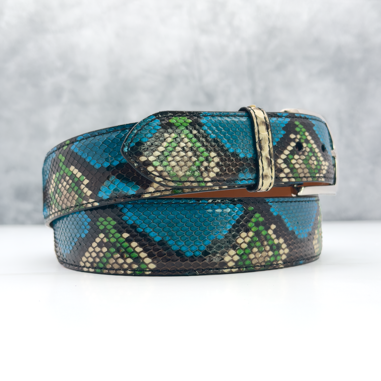 Ready To Ship Python Belt: Morenci Turquoise  (1.5&quot; Width)