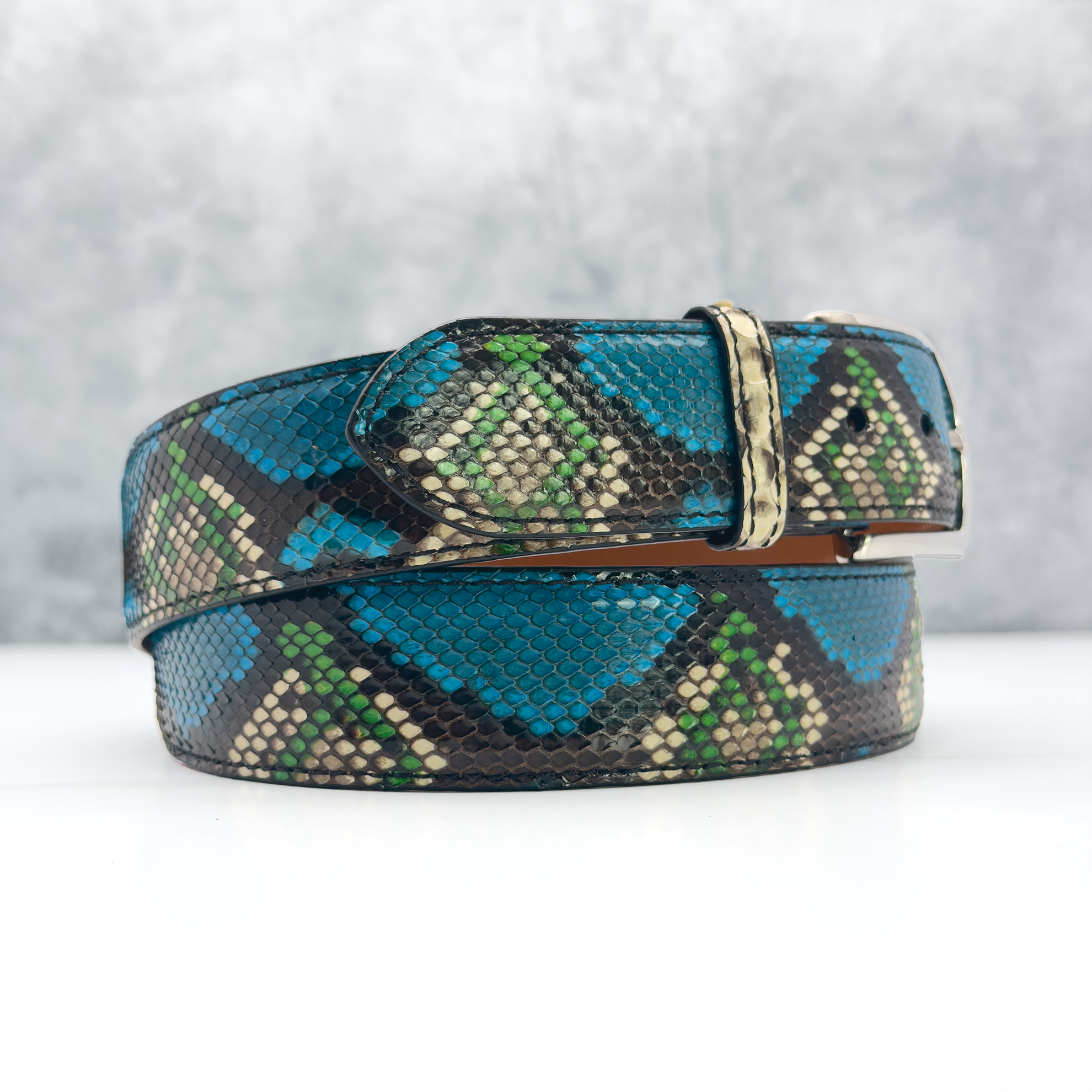 Ready To Ship Python Belt: Morenci Turquoise  (1.5&quot; Width)