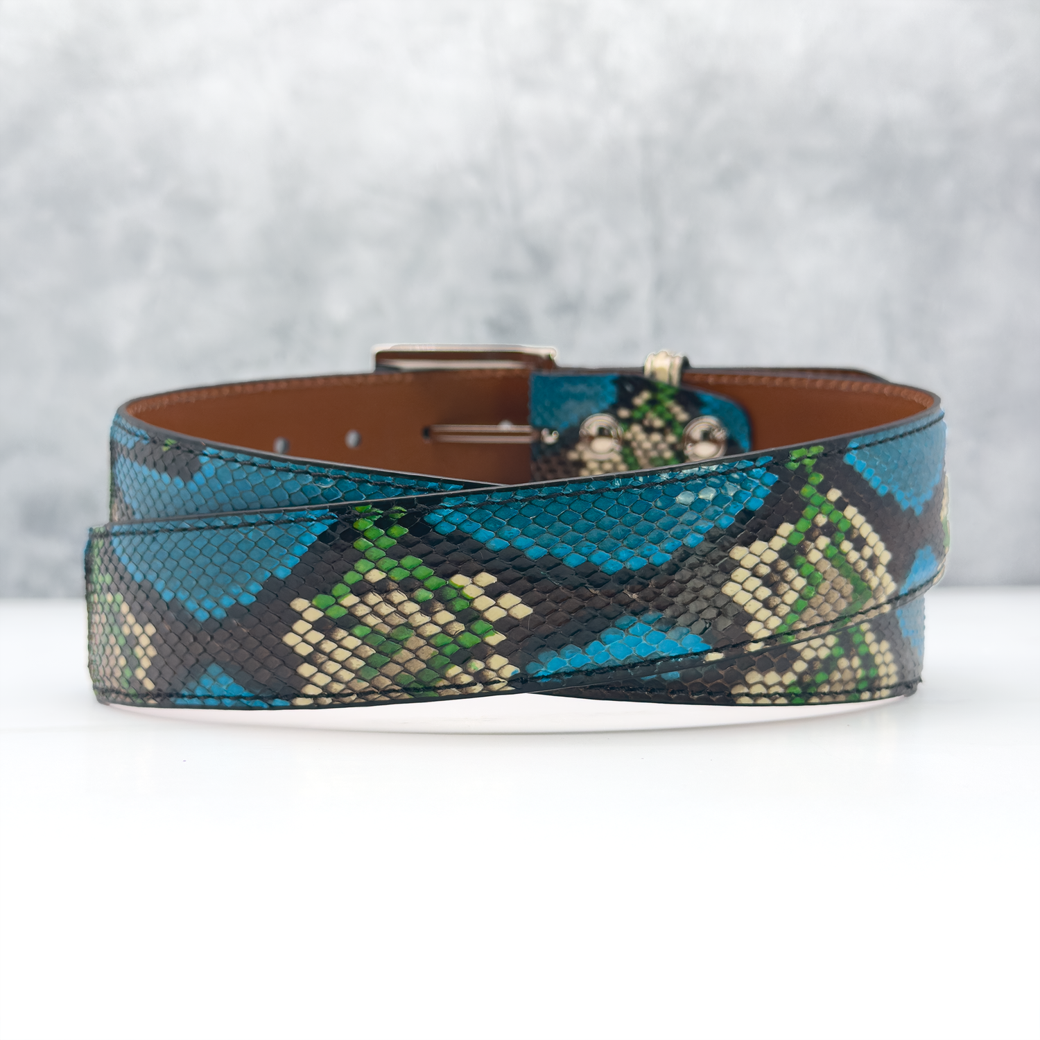 Ready To Ship Python Belt: Morenci Turquoise  (1.5&quot; Width)